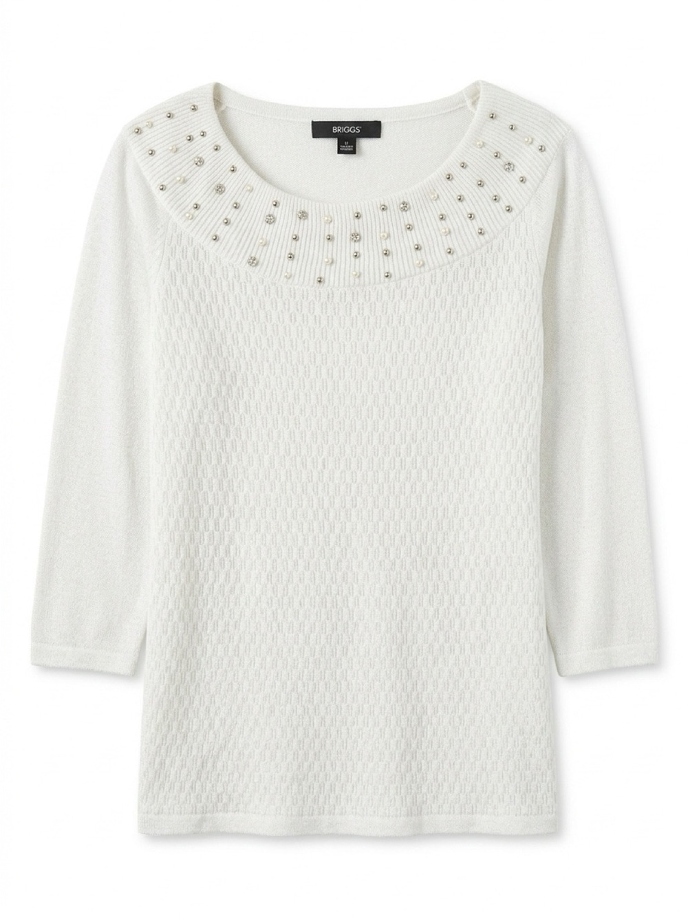 Briggs New York Cream Scoop-Neck Sweater with Bead Detail
